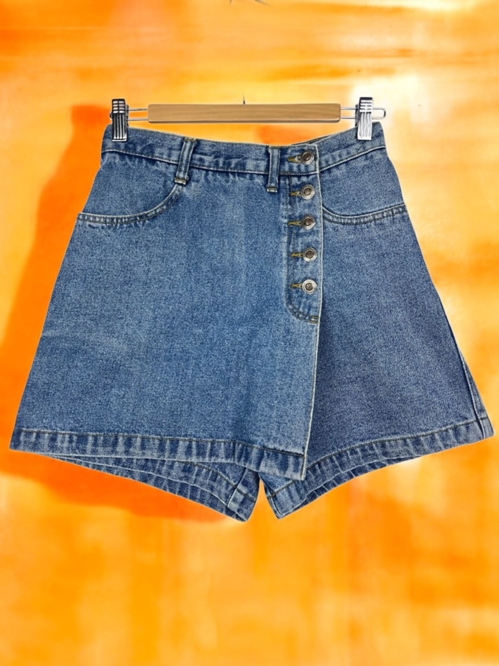 R.K. Studio Vintage High Waisted Denim Jean Asymmetrical Wrap Front Skort
